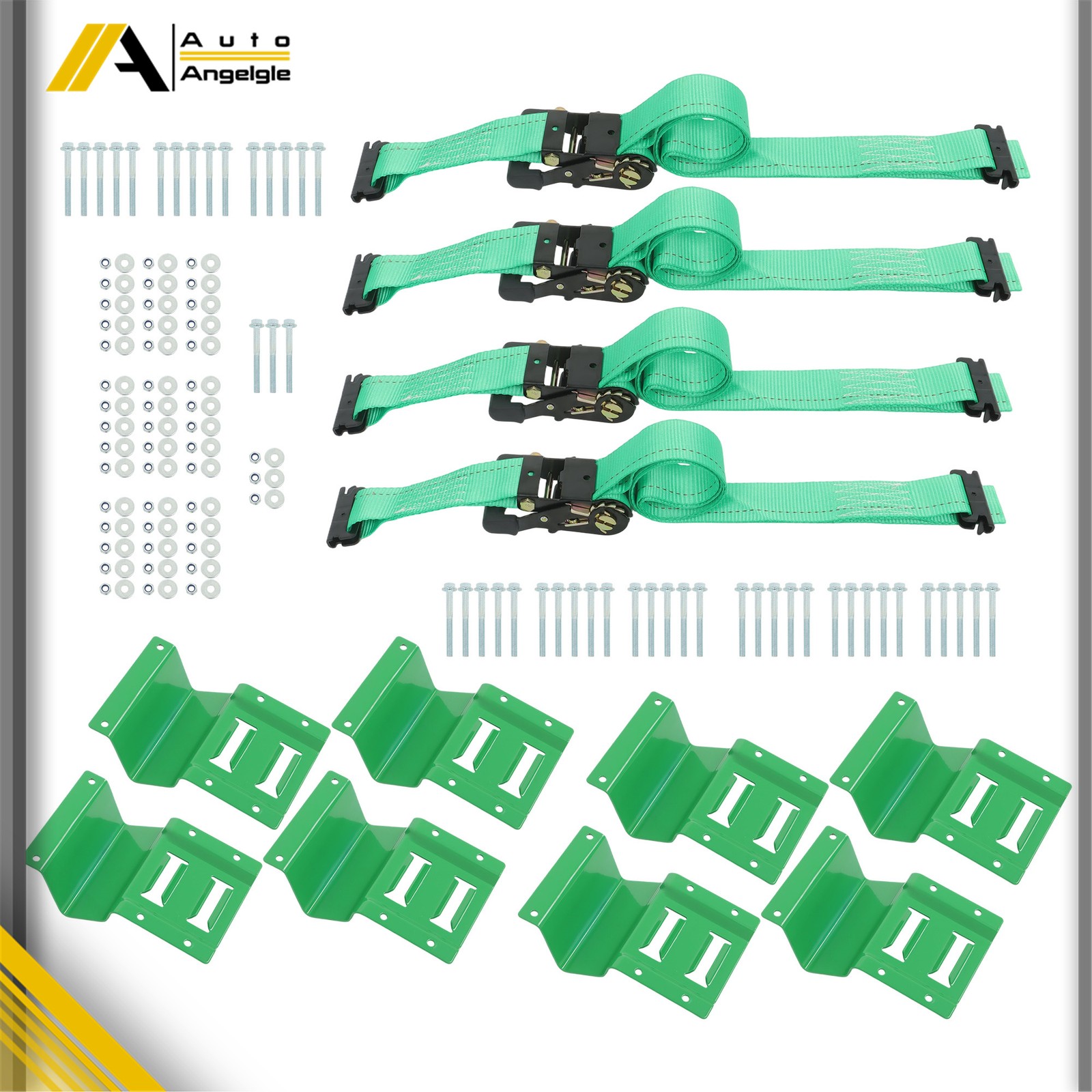 Green E Track Wheel Chock 8ft Green Ratchet Straps Kit 2 Sets For Trailers ATV