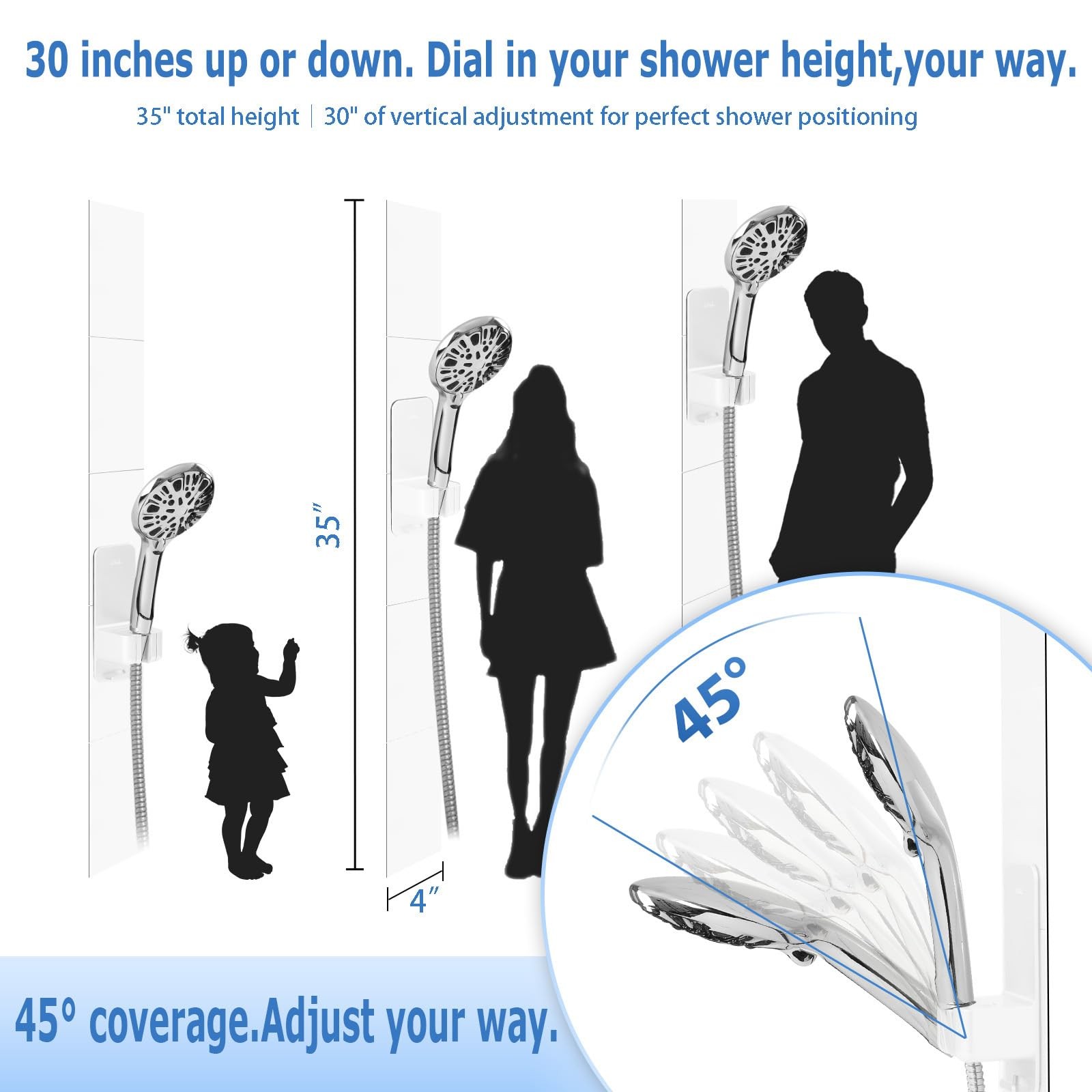 Modular Magnetic Handheld Shower Head Holder, 5-Section Customizable Sliding ...