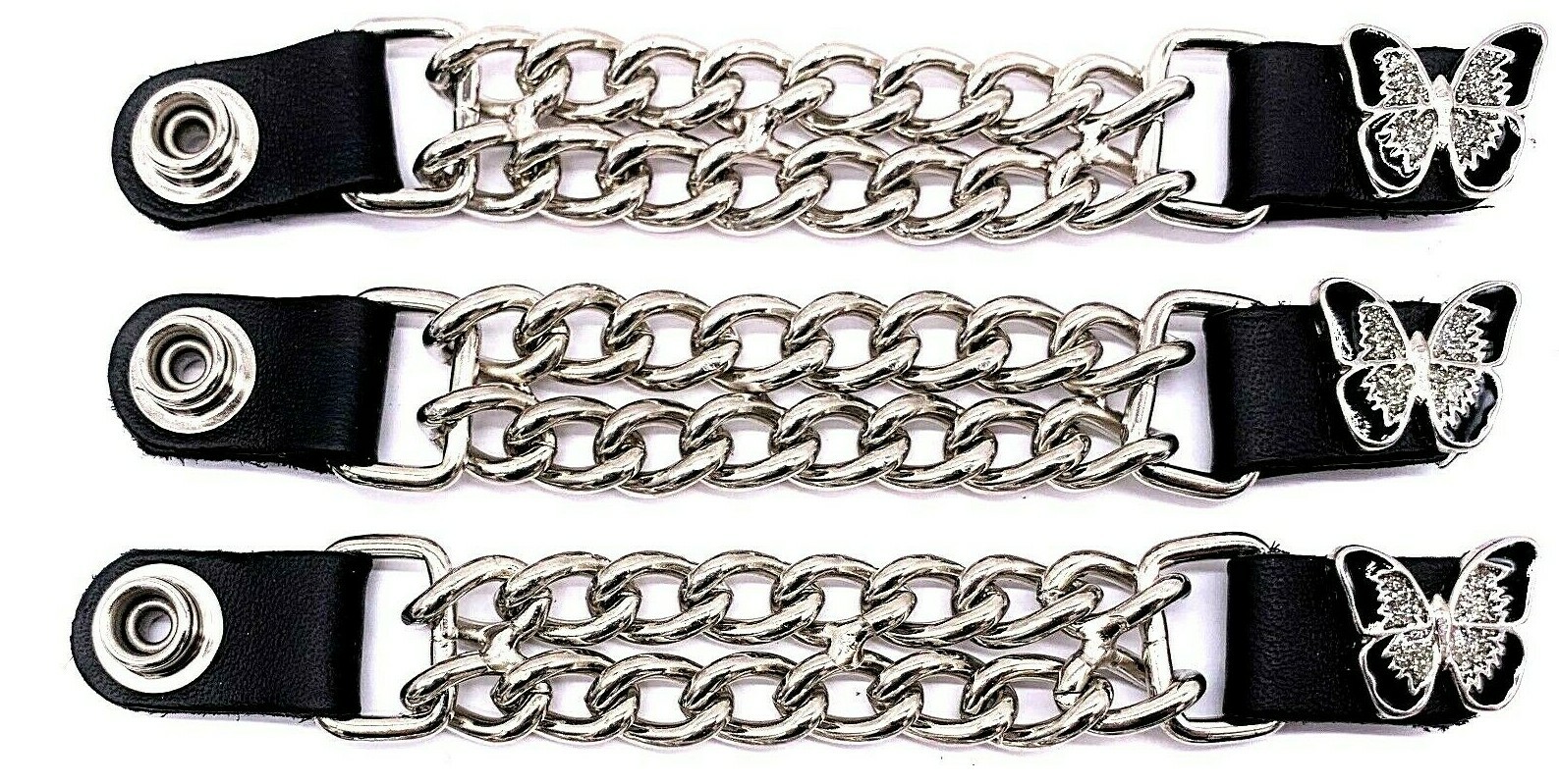 3 SILVER BUTTERFLY WOMEN'S DOUBLE CHAIN MOTORCYCLE BIKER VEST EXTENDERS USA MADE