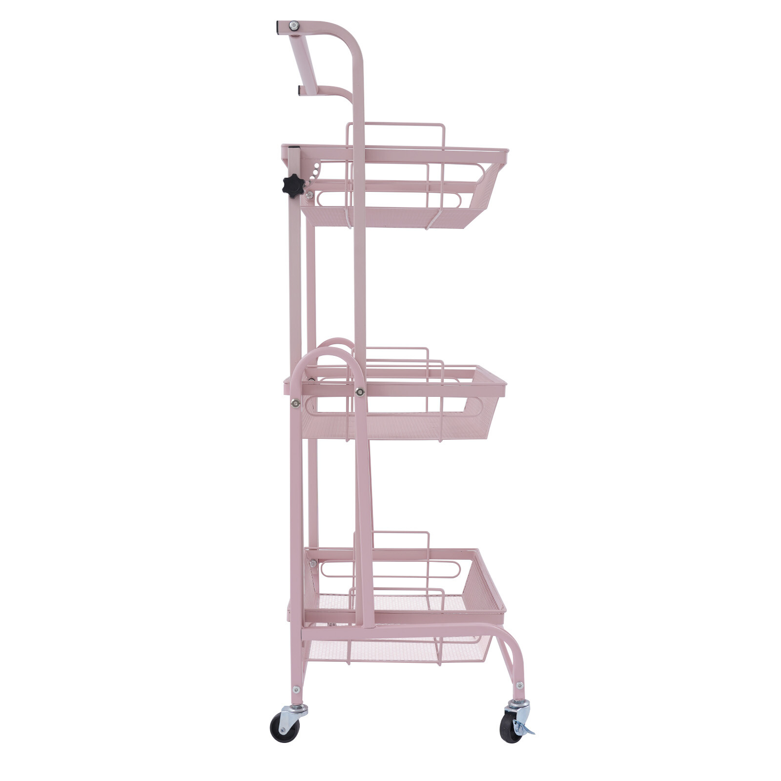 3-Tier Adjustable Metal Rolling Utility Cart, Movable Storage Cart for Kitchen