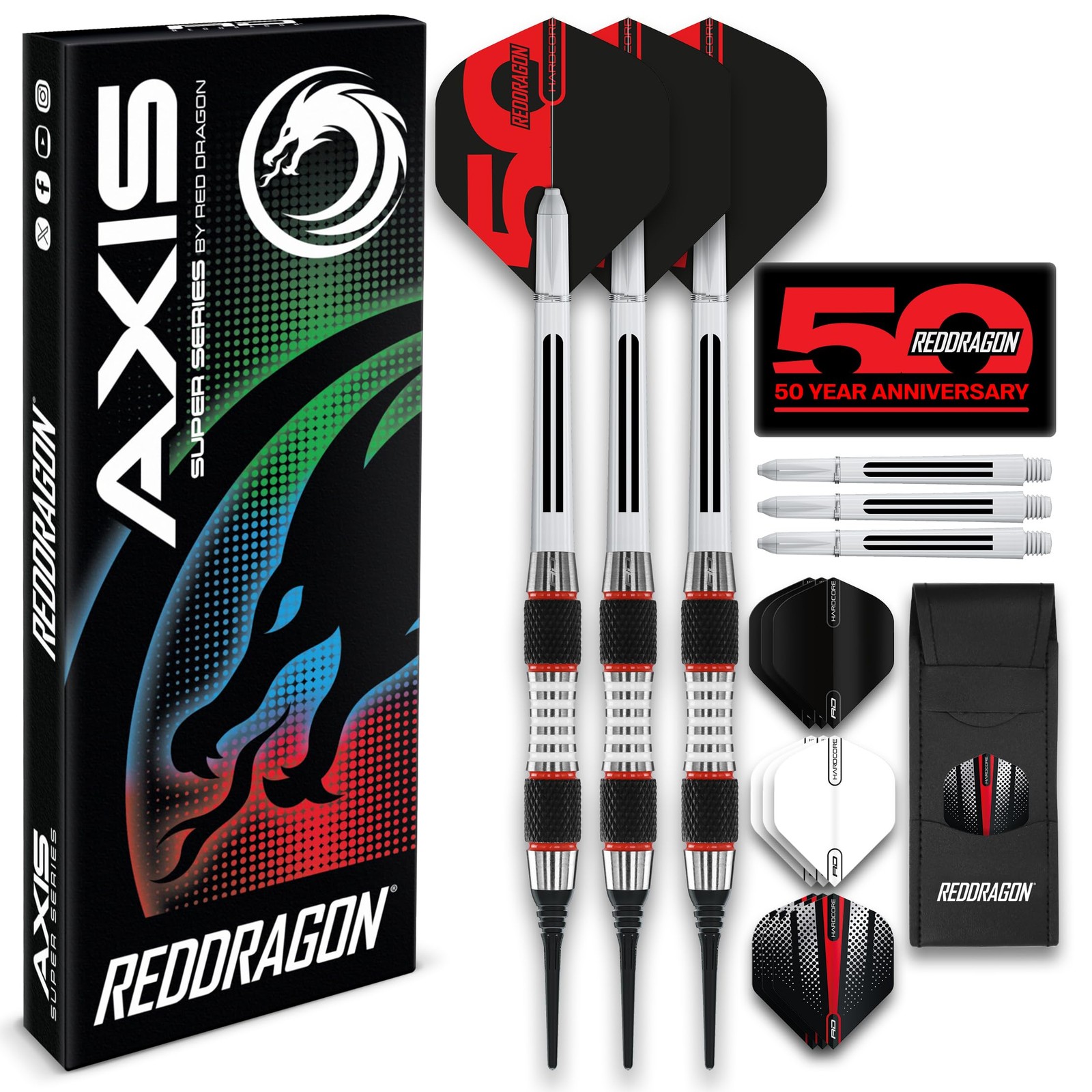 RED DRAGON Darts Axis18g Softip Tungsten Darts Set Flights Stems
