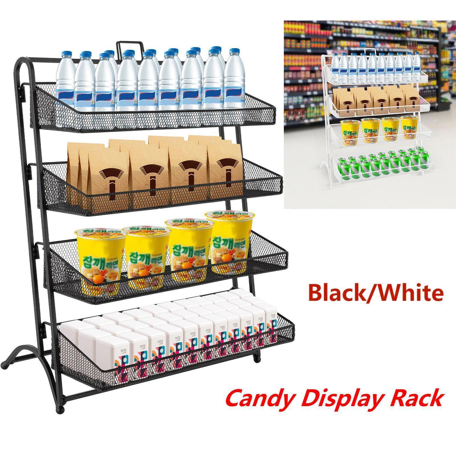 4-Tiers Retail Candy Display Rack Shelving Organizer for Countertop Black/White