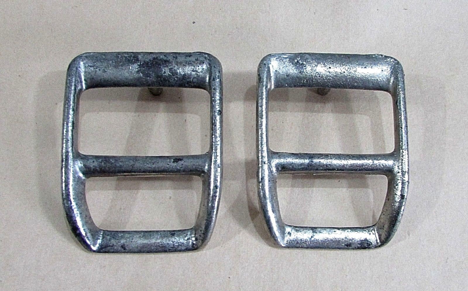 Pair Old 2x3 Horse Harness Nickel Plated Buckles Antique Tack Saddlery Equine