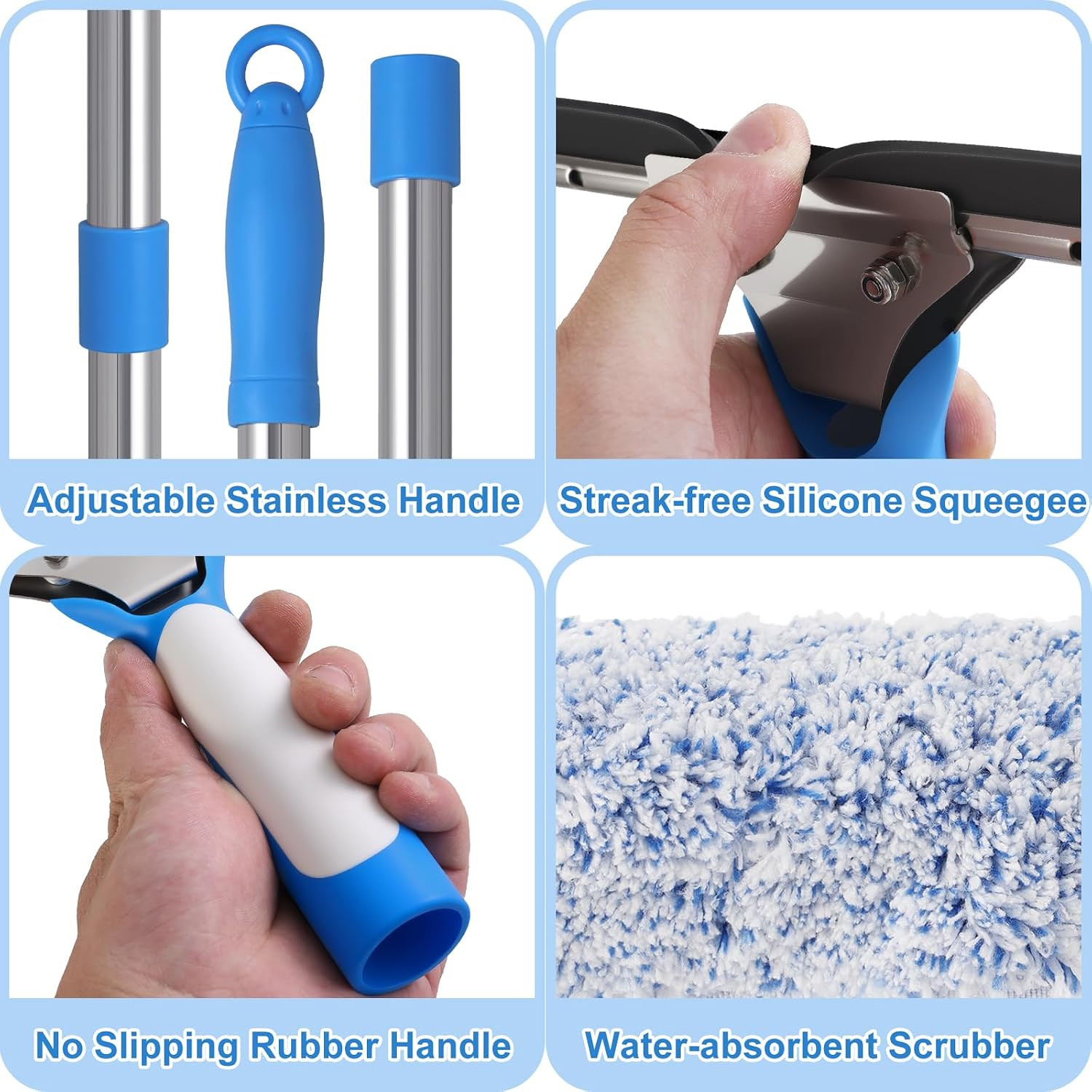 Professional Window Cleaning Kit with Bucket 3 Gallon, 14" Window Squeegee Micro