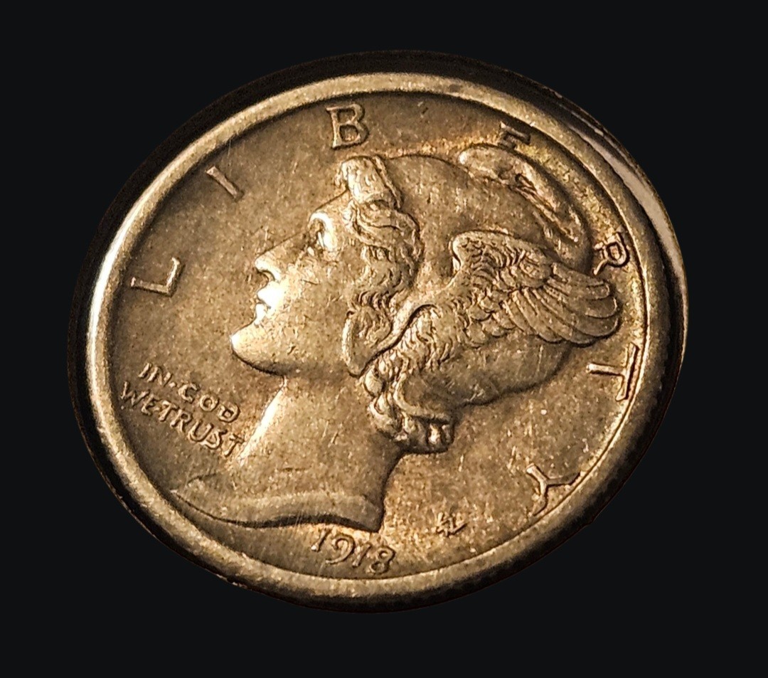 1918 10C Mercury Dime Uncirculated Reverse Scratch 90% Silver Coin