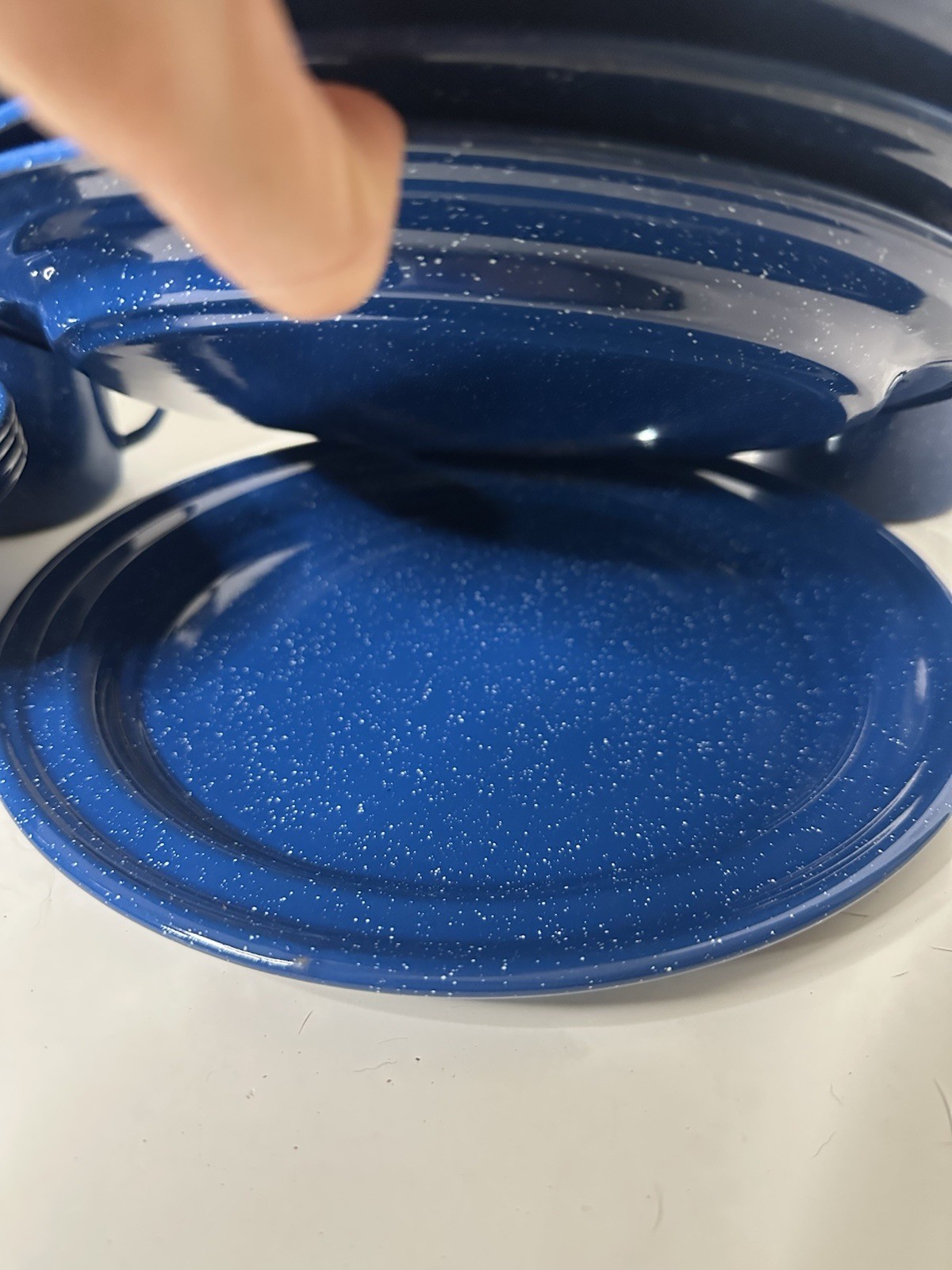 Speckled Blue Enamelware 12-Piece Dining Set for Camping