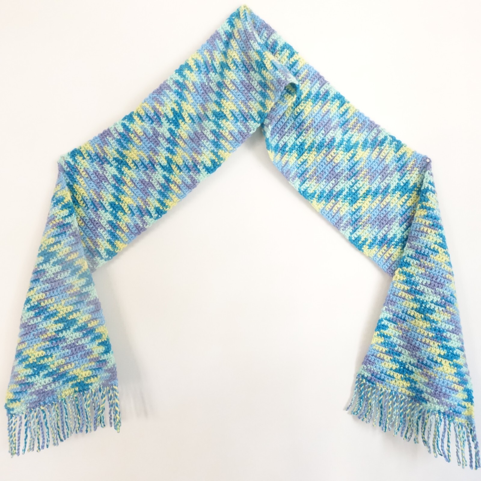 Handmade Long Crochet Scarf Bright Houndstooth Pattern Washable Acrylic
