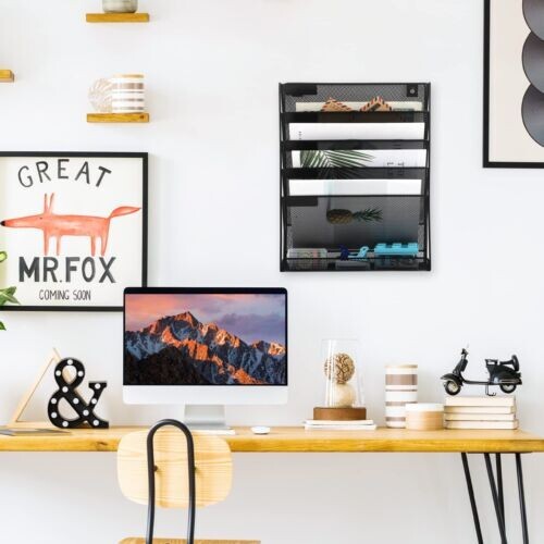 5 Tier Hanging File Mesh Organizer Vertical Holder Rack Black