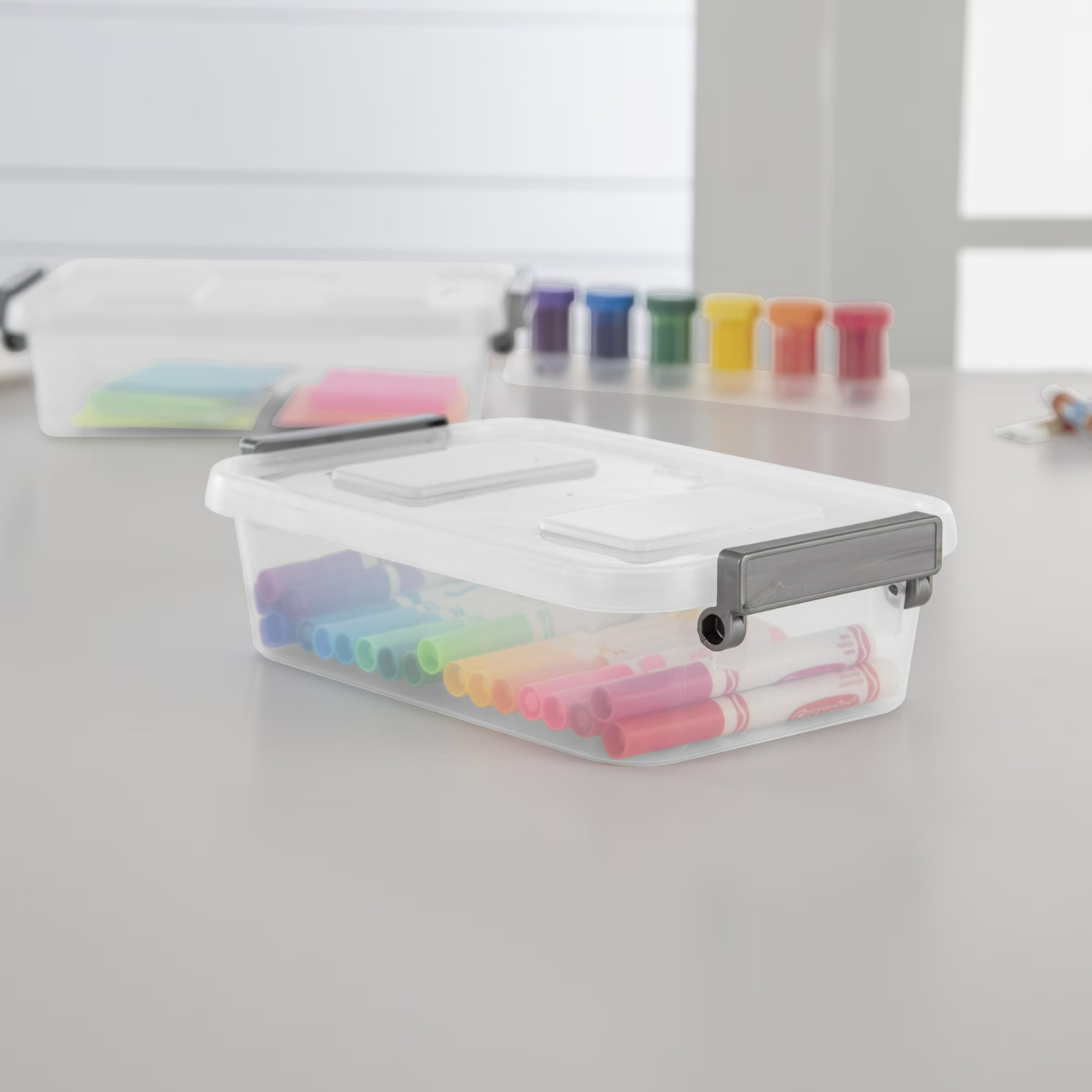 Sterilite 2.7 Qt. Modular Latch Box Plastic with Clear Base and Lid, Titanium