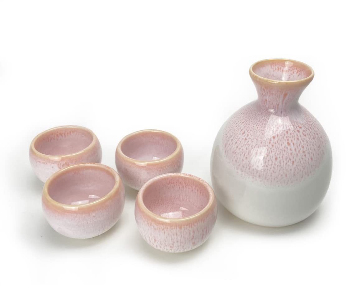 JapanBargain 4788 Porcelain Sake Set Pink Cherry Blossom Tokkuri & Ochoko