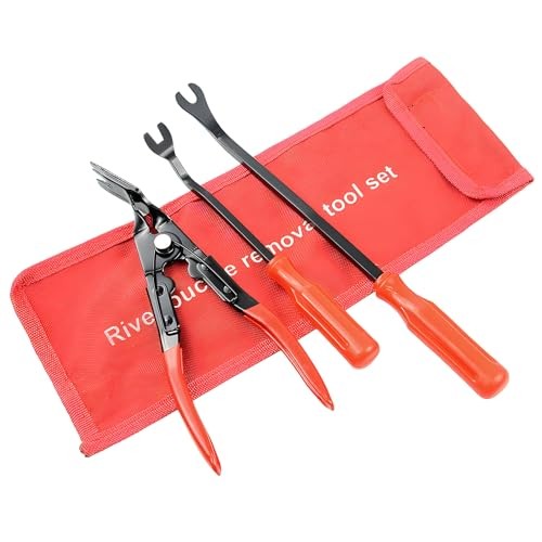3PCS Car Clip Removal Tool, Auto Trim Upholstery Pry Tool Kit Fastener Red