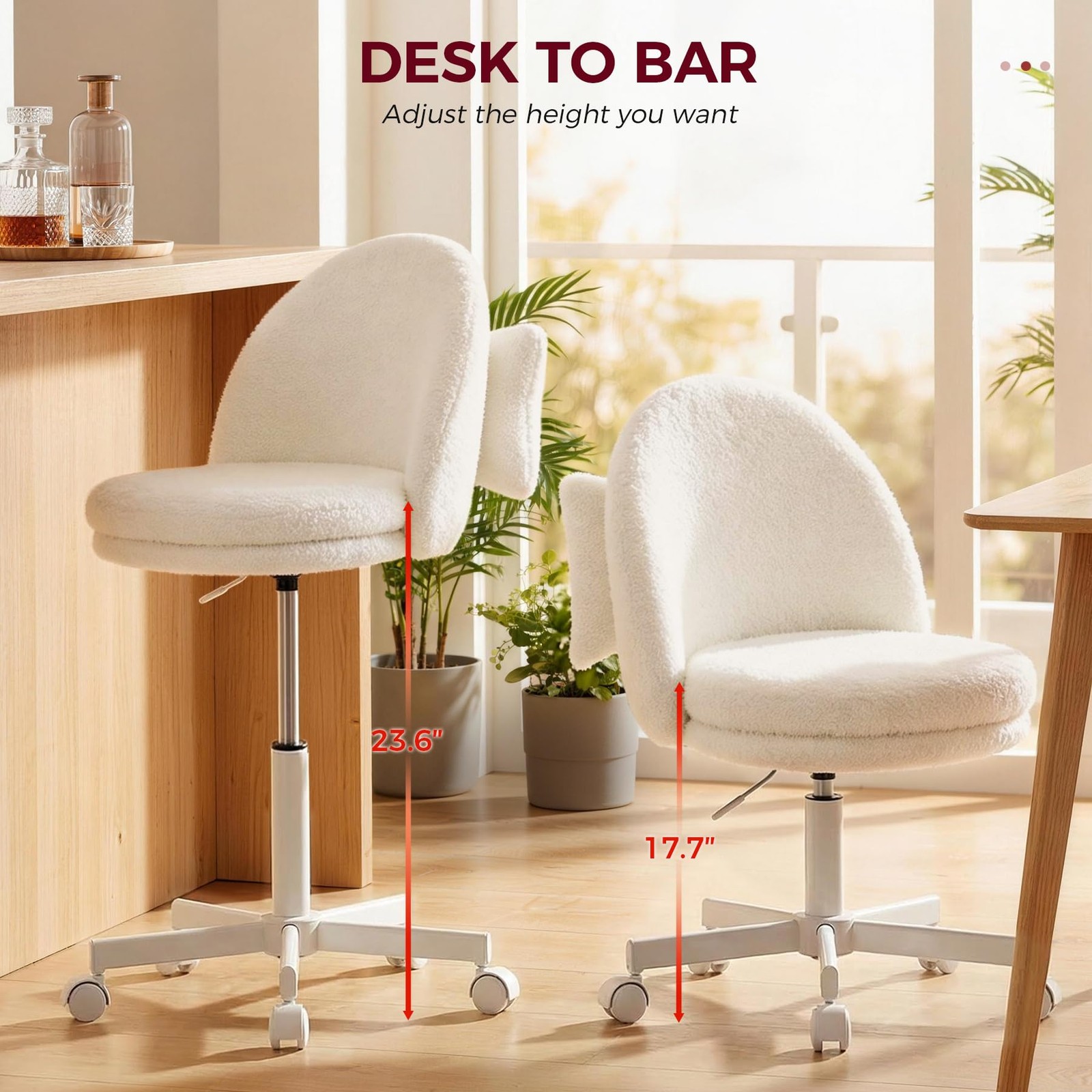 Velvet Tall Office Chair with Wheels Vanity Chairs with Back, Versatile Heigh...