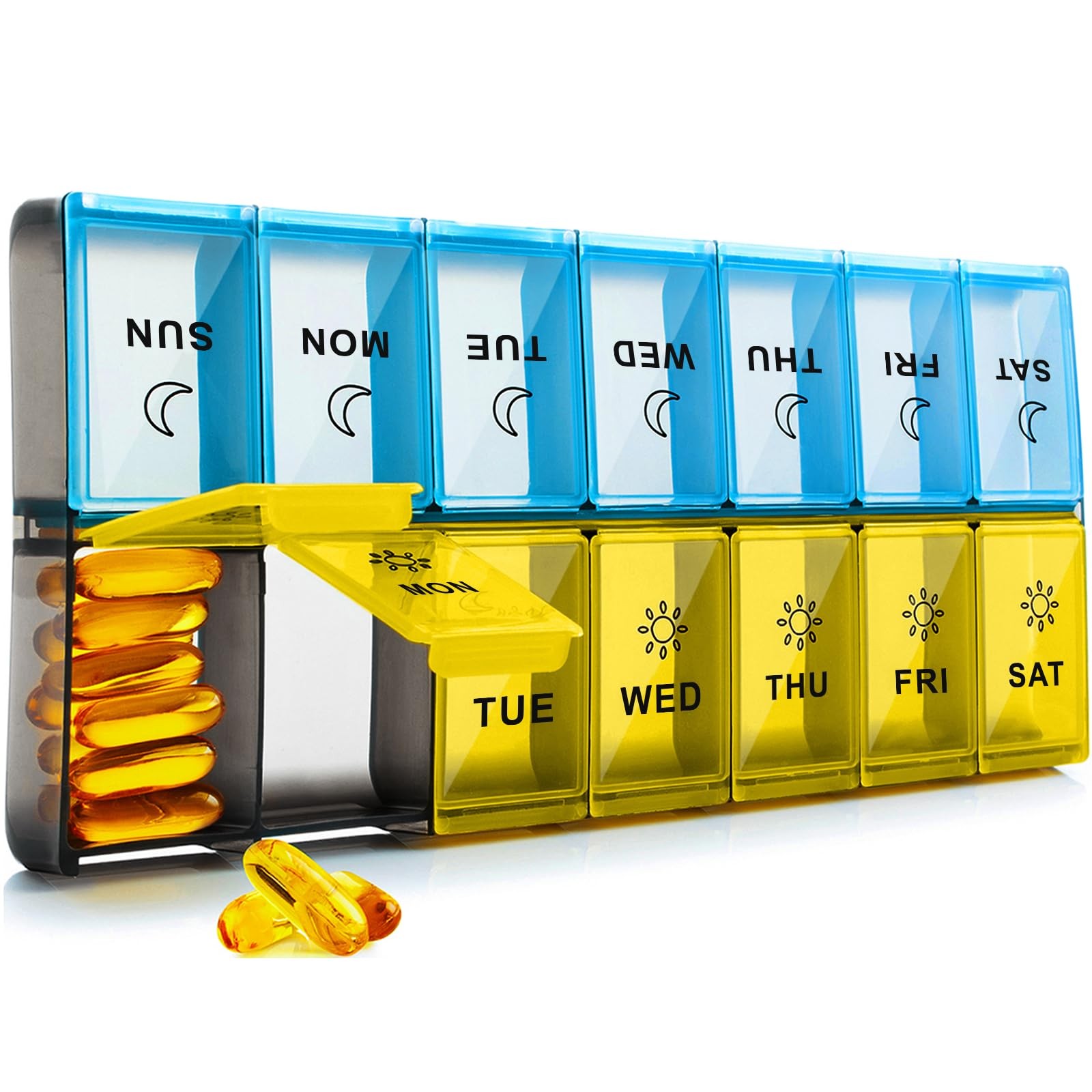 Mossime XL Large Daily Pill Organizer 2 Times a Day, Extra 7 Day Pill Box Am ...
