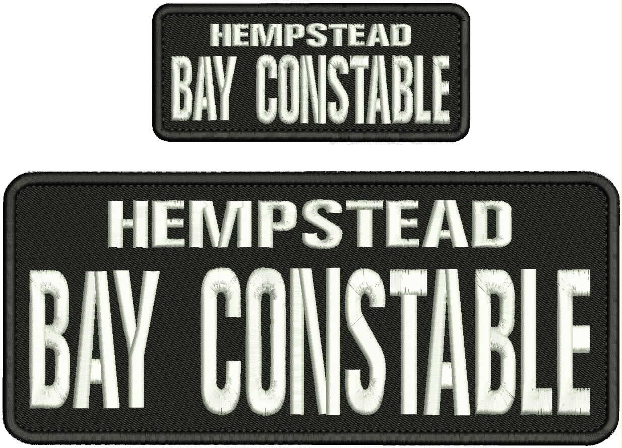 Hempstead Bay Constable emb patches 4x10 and 2x5 hook on back white on black