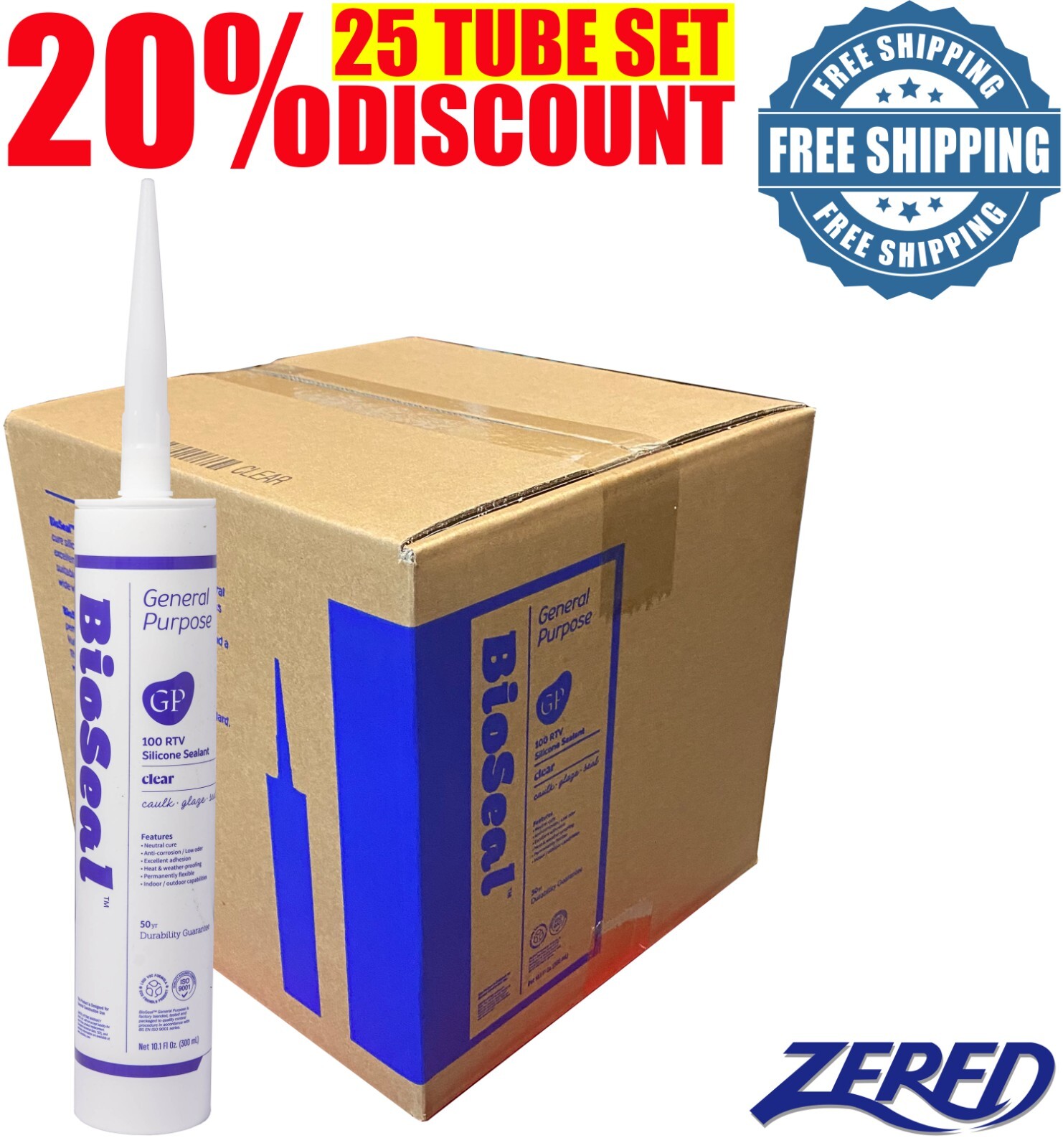 LOT SALE-BioSeal Silicone Caulk Sealant Ge neral Purpose 10.1oz - Clear 25 Tube