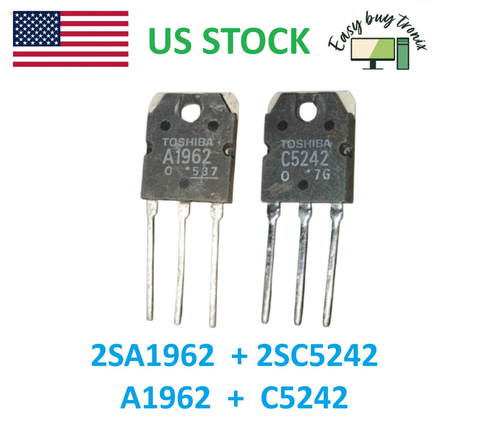 4Pcs 2Pairs Toshiba 2SA1962 + 2SC5242 A1962 C5242 Transistor 15A 230V 130W TO-3P