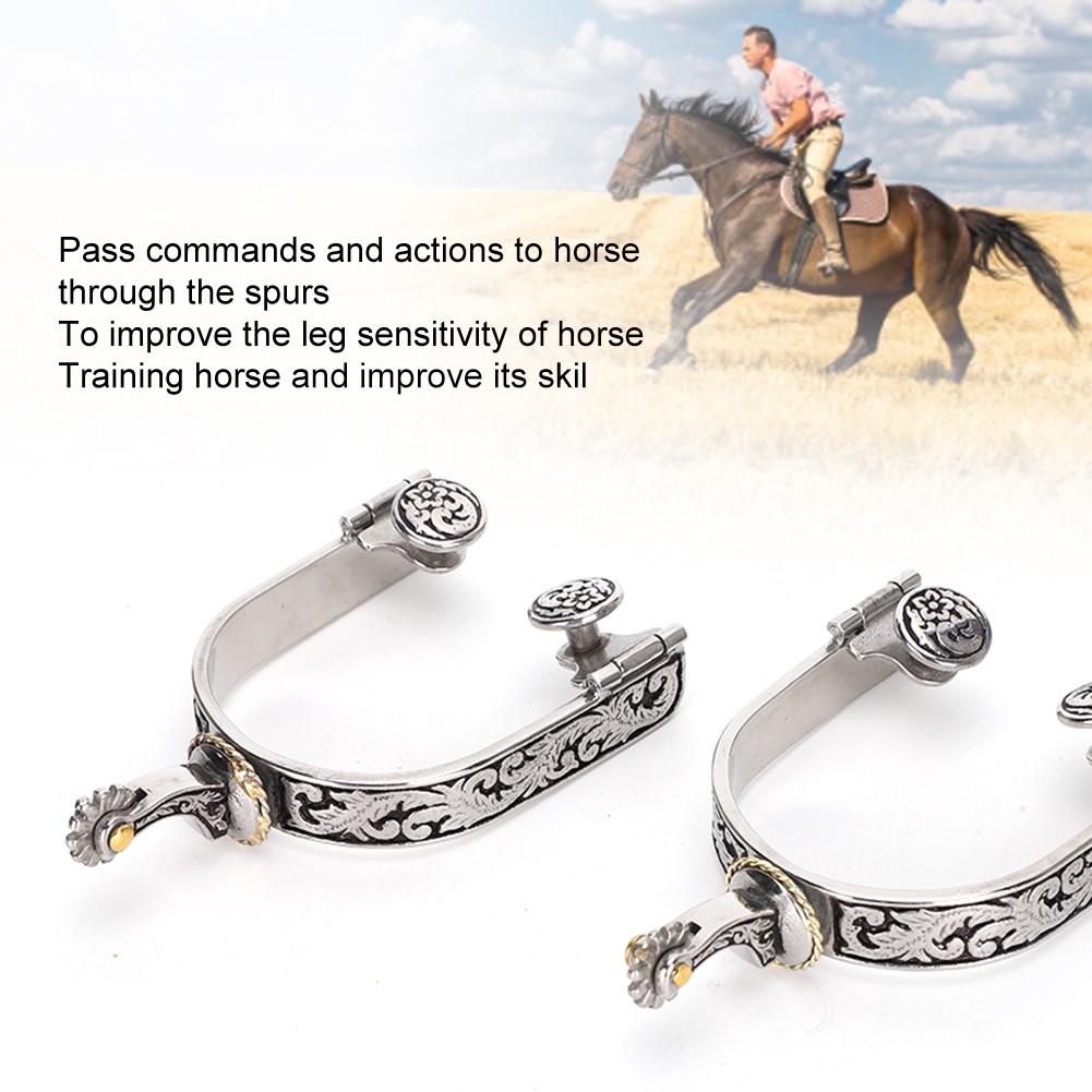 2PCS Stainless Steel West Cowboy Exquisite Pattern Horse Boot Spurs Decoration