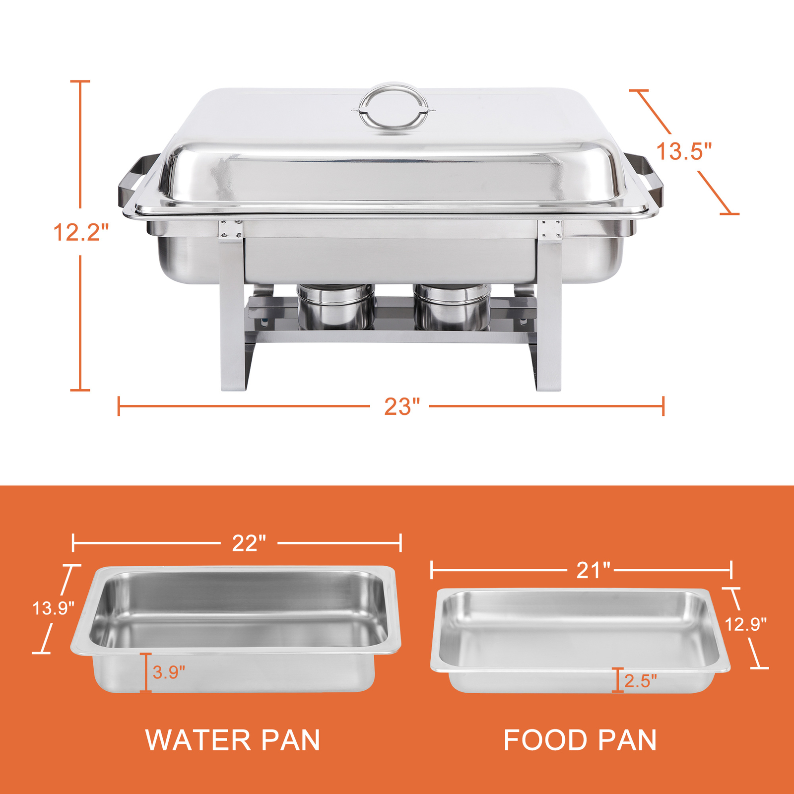 8Pack Stainless Steel Rectangular Chafing Dish Full Size Buffet Catering 8 Quart