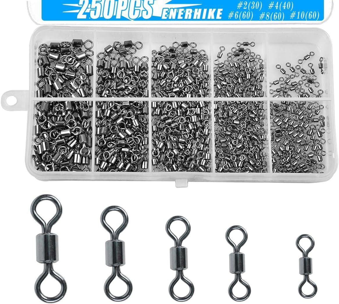 250Pcs Fishing Swivel Rolling Barrel Swivel Stainless Steel Swivels Corrosion