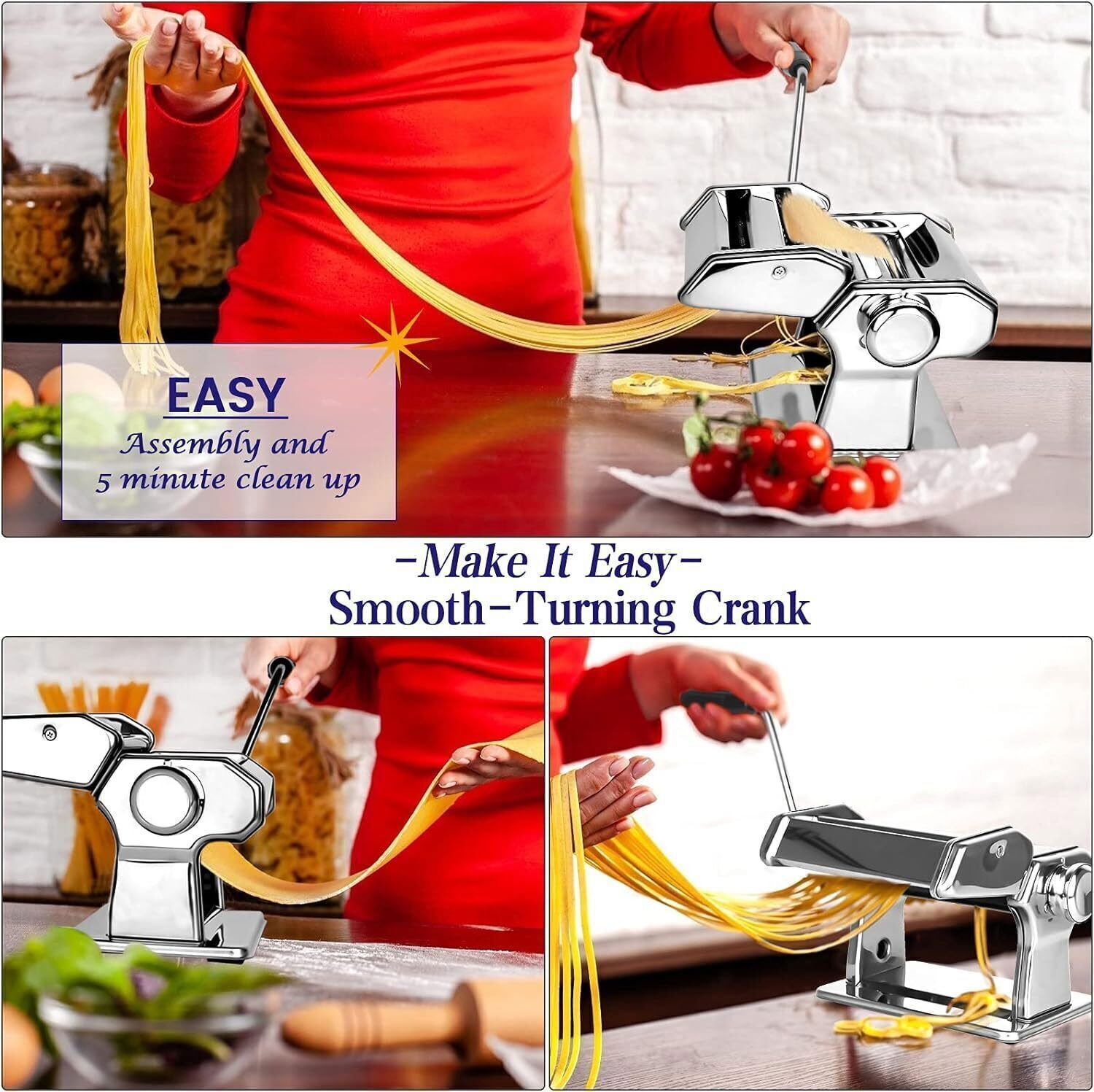 Stainless Fresh Pasta Maker Roller Machine for Spaghetti Noodle Kitchen Tool US