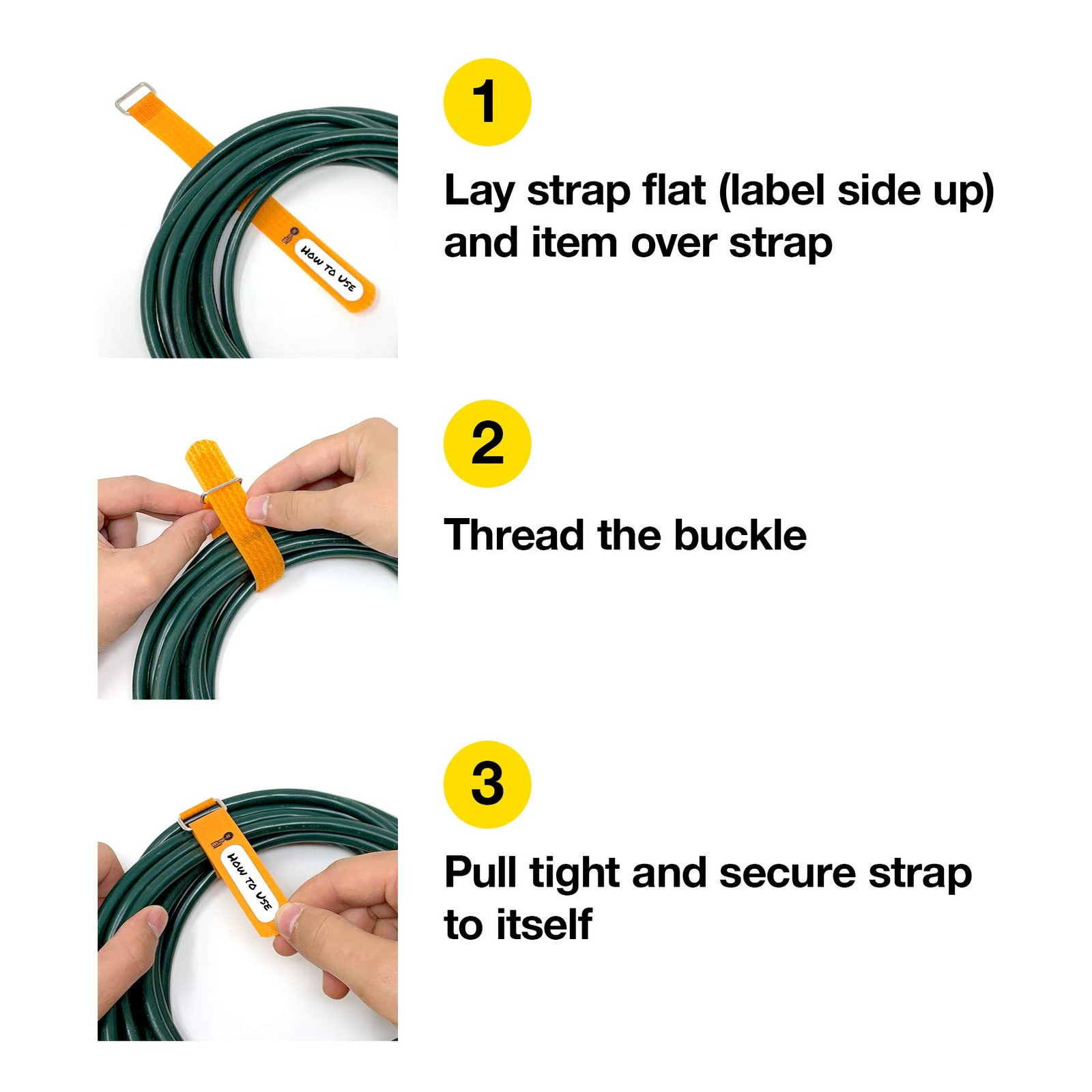 Cinch-Straps, 5-in (20-Pack) Black - Hook and Loop Strap with Write on Label ...