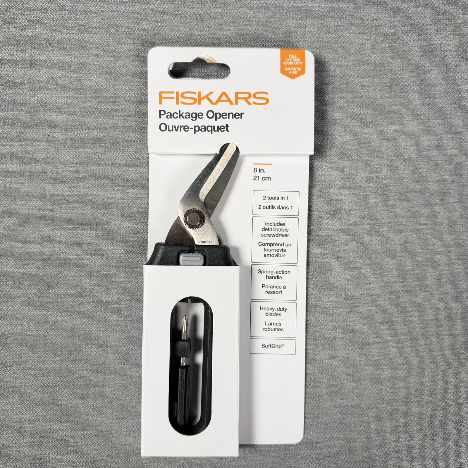 Fiskars Package Opener Scissors, Detachable Screwdriver 2 in 1 Heavy Duty Blades