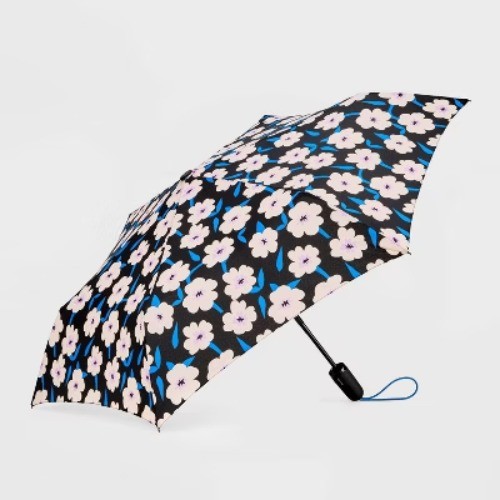ShedRain Auto Open Auto Close Compact Umbrella - Black Floral: Telescoping Shaft