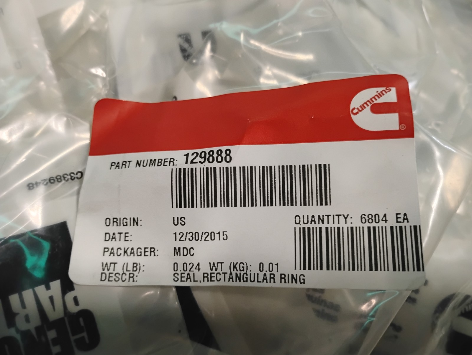 New OEM Genuine Cummins  SEAL,RECTANGULAR RING 129888