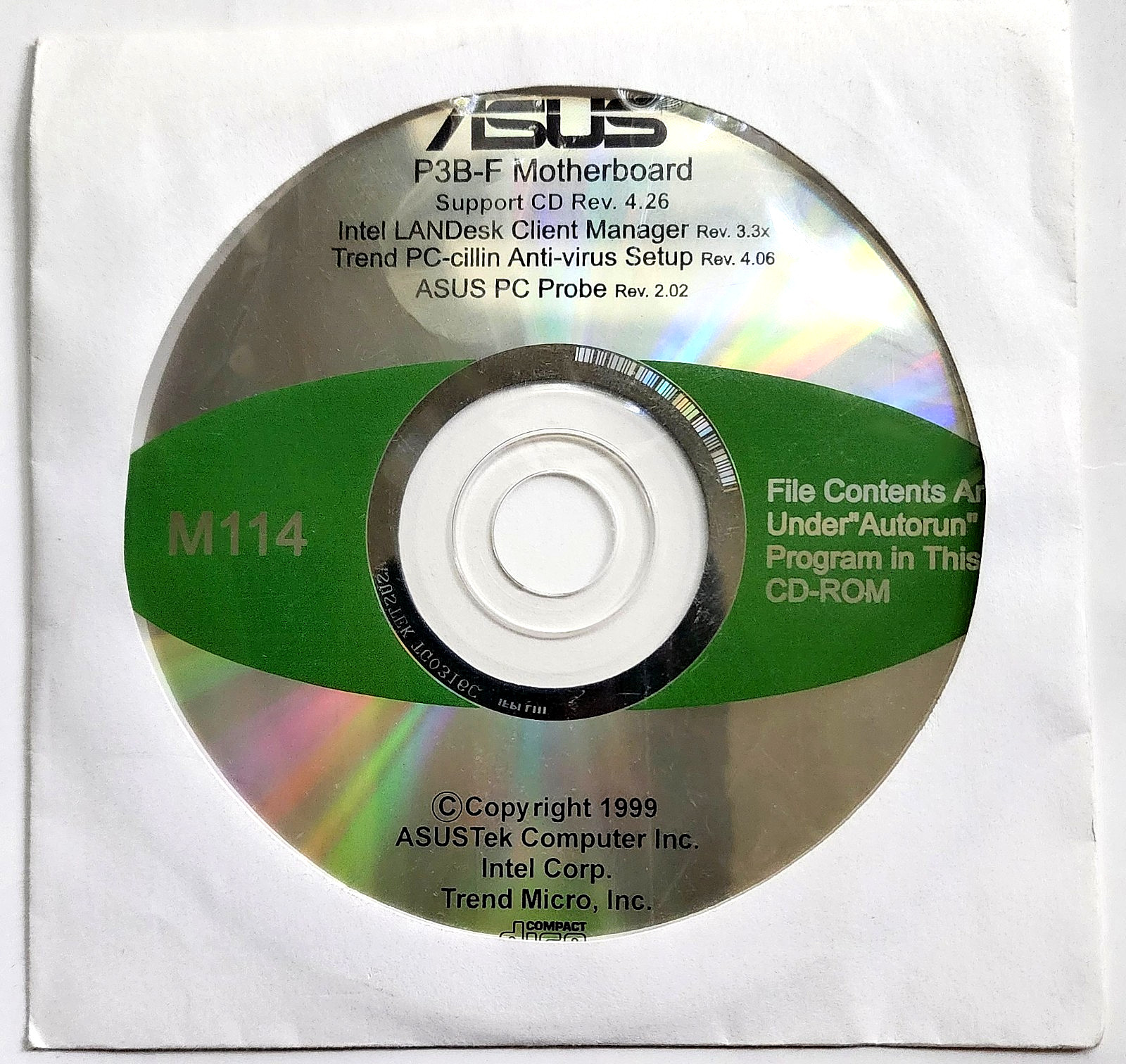 ASUS P3B-F Motherboard Support CD Rev. 4.26 M114 - Lightly Used Condition