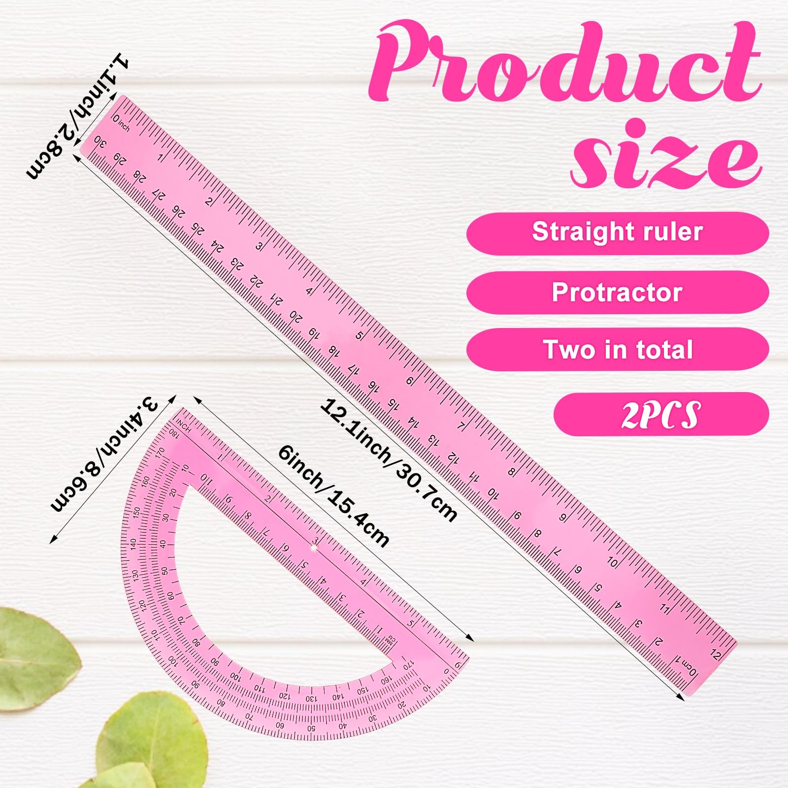 2 Pack Protractor and Ruler Set, Plastic 12 Inch Ruler and 6 Inch Protractor,...