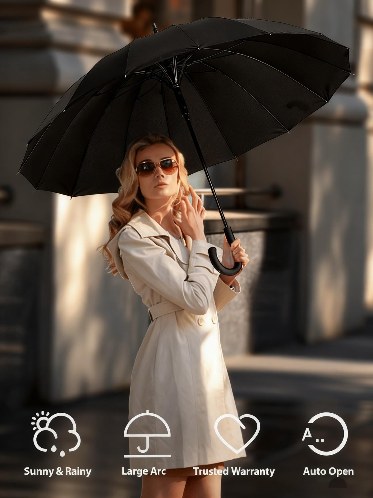 Premium Windproof Umbrella Classic J stick Handle with Easy Grip - Auto Open,...