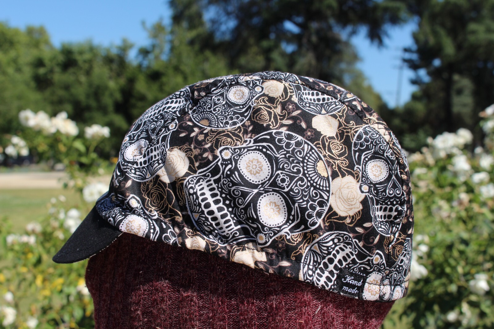 cycling cap gold skull HANDMADE IN USA   S M L
