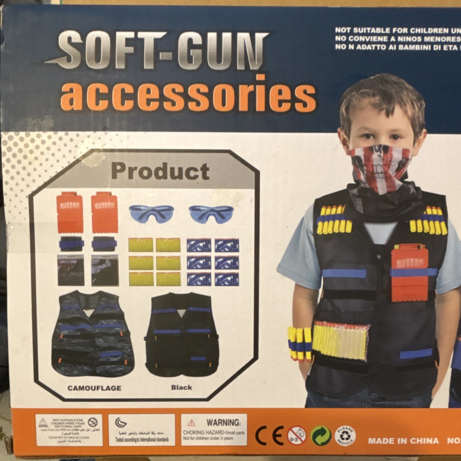 Kkones Soft-Gun Vest Set Camouflage Black Goggles Dart Holders Ages 3+