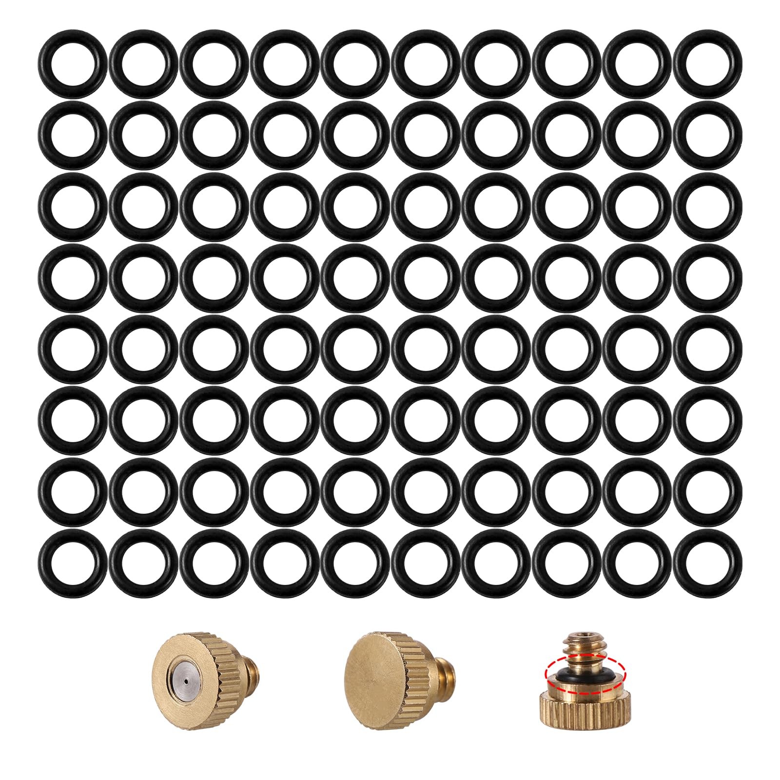100Pc Brass Misting Nozzles O Ring Outdoor Cooling System 100pc-O Ring,