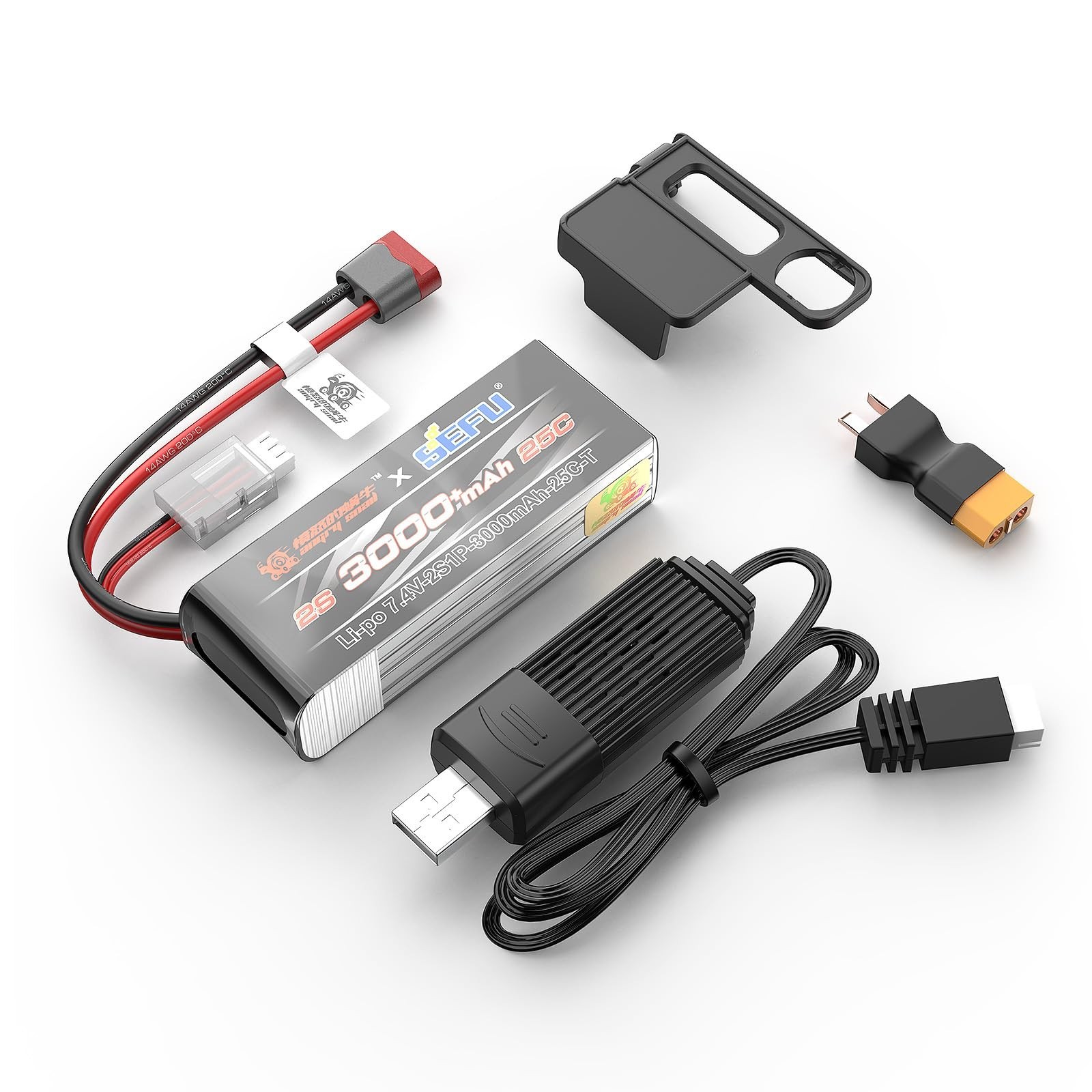 MJX 2S3000 Angry Snail RC Battery 2S 7.4V 3000 mAh 25C LiPo Battery with USB,...