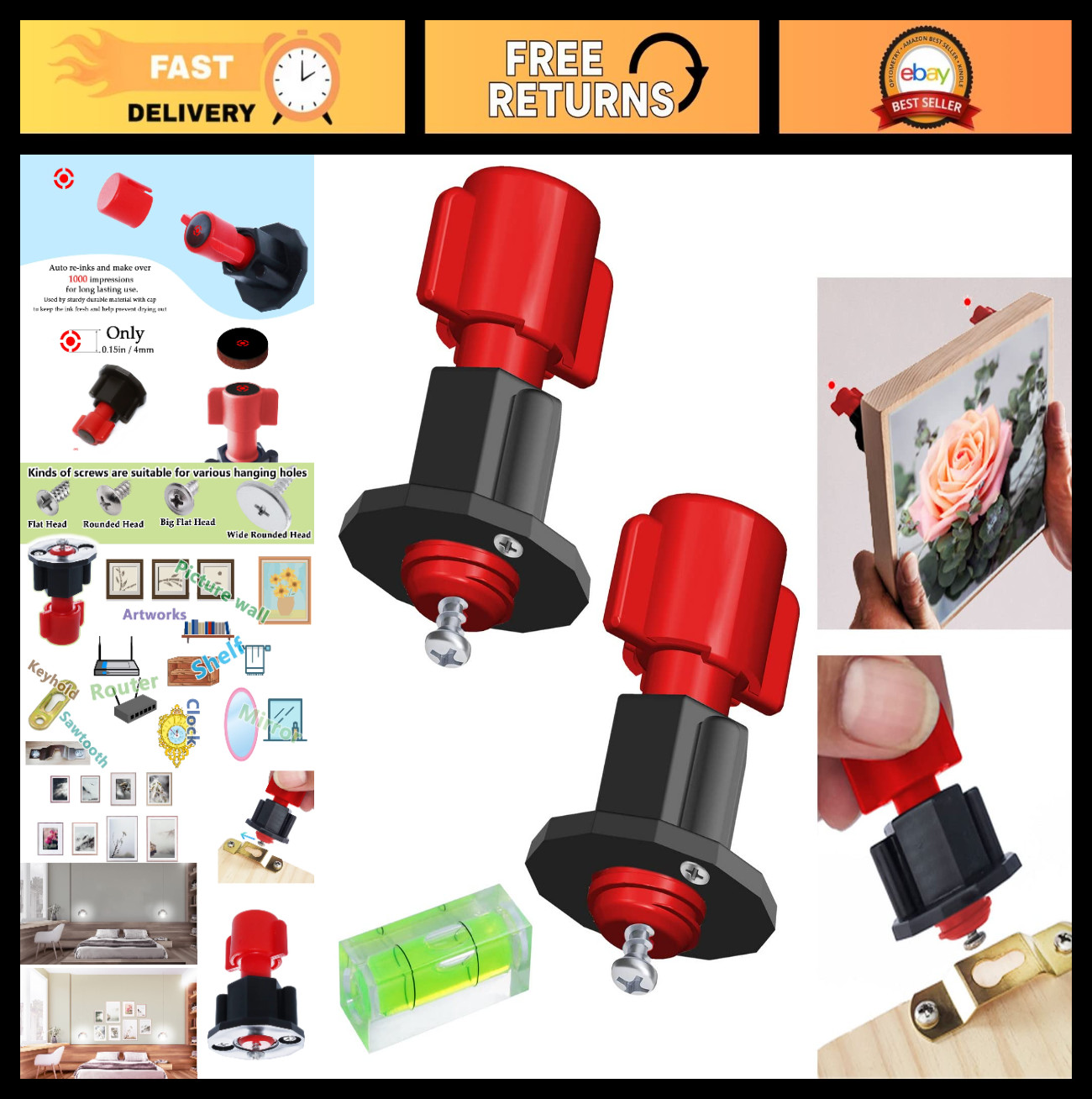 Picture Hanging Tool with Level - Keyhole Marker for Art & Frame Mounting
