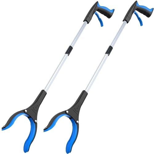 32" Grabber Reacher Tool (2-Pack), Foldable Trash Picker Upper with Blue-2pcs