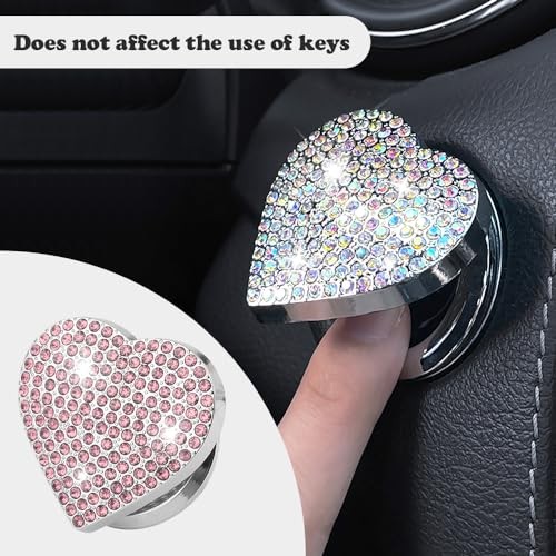 Bling Push Start Button Cover with Rhinestone,Heart Push to Start Button Pink