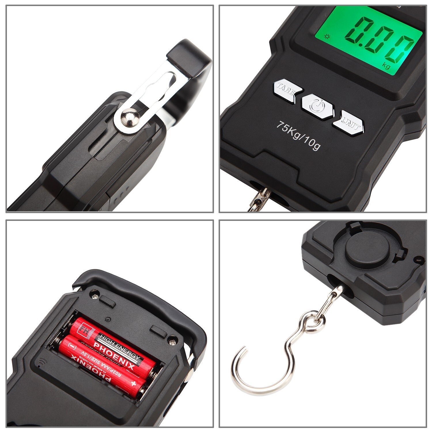 Digital Fish Scale Hanging Scale w/ Built-in Measuring Tape Backlit LCD Display