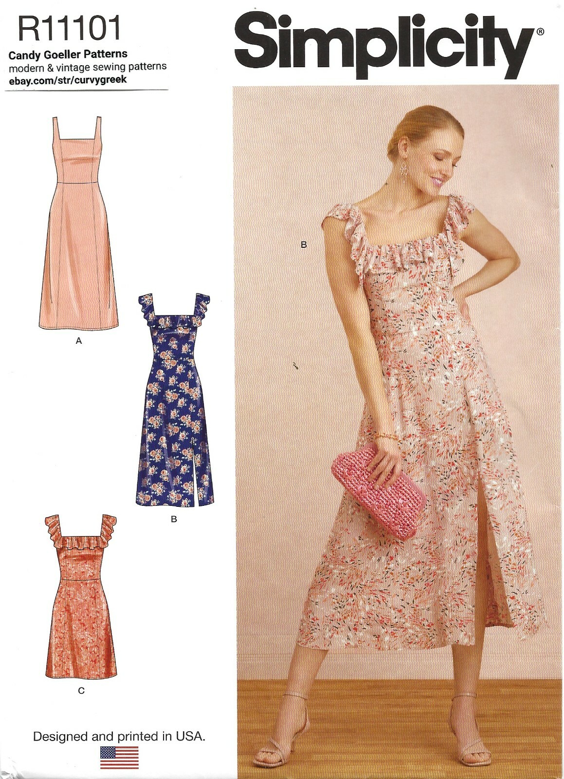 Simplicity R11101 Bra-Friendly Ruffle Dress w Thigh Slit Sz 6-14 UNCUT S9326