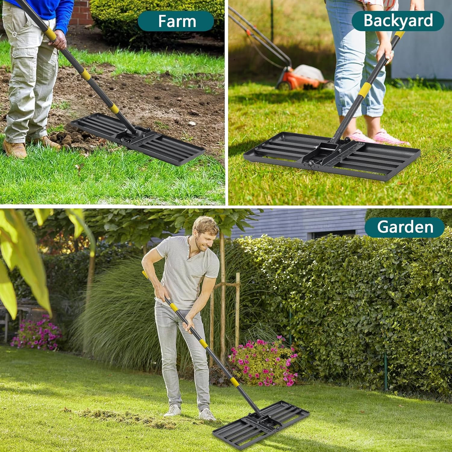 Lawn grass Leveling Rake Heavy Duty Lawn yard Leveler with 80 Inch Handle Long
