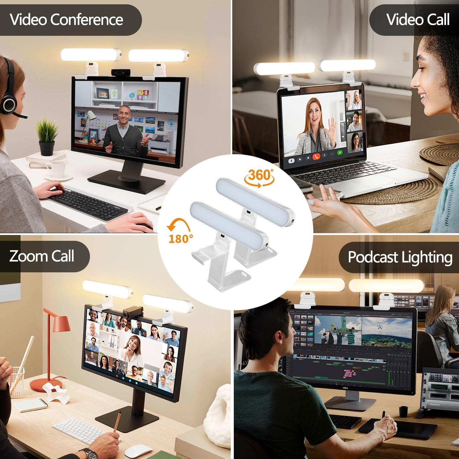 Dual-Lamp Video Conference Lighting, LED Streaming Light with Remote and Touch C
