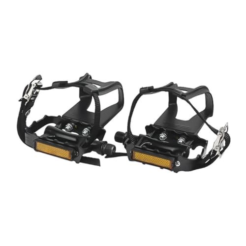 Bike Pedals with Clips and Straps for Outdoor Cycling and Indoor Black