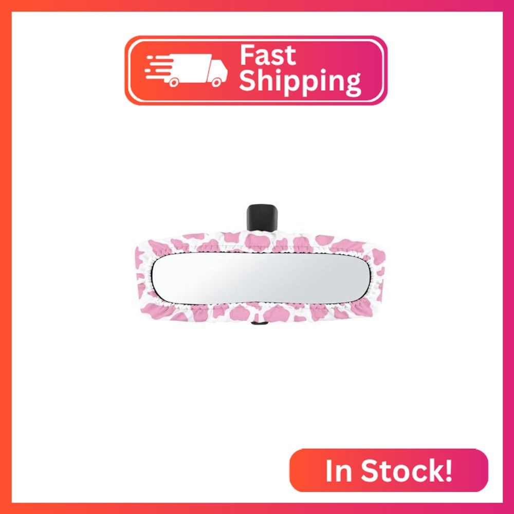 HUISEFOR Cow Print Car Rear View Mirror Cover for Women Pink Vehicle Rearview Mi