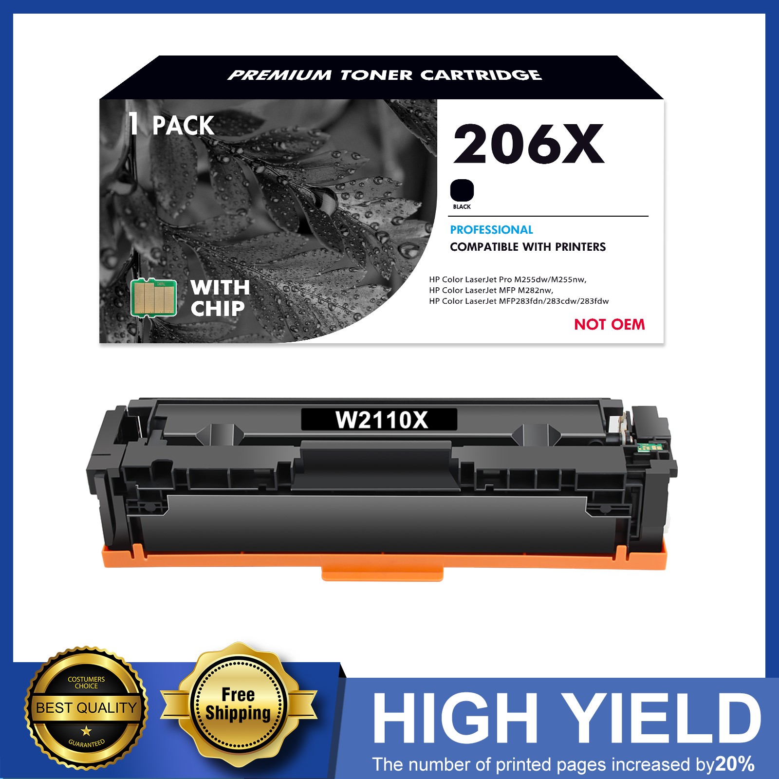 206A 206X Toner Cartridges For HP Color Laserjet Pro MFP M283fdw M283cdw M255dw