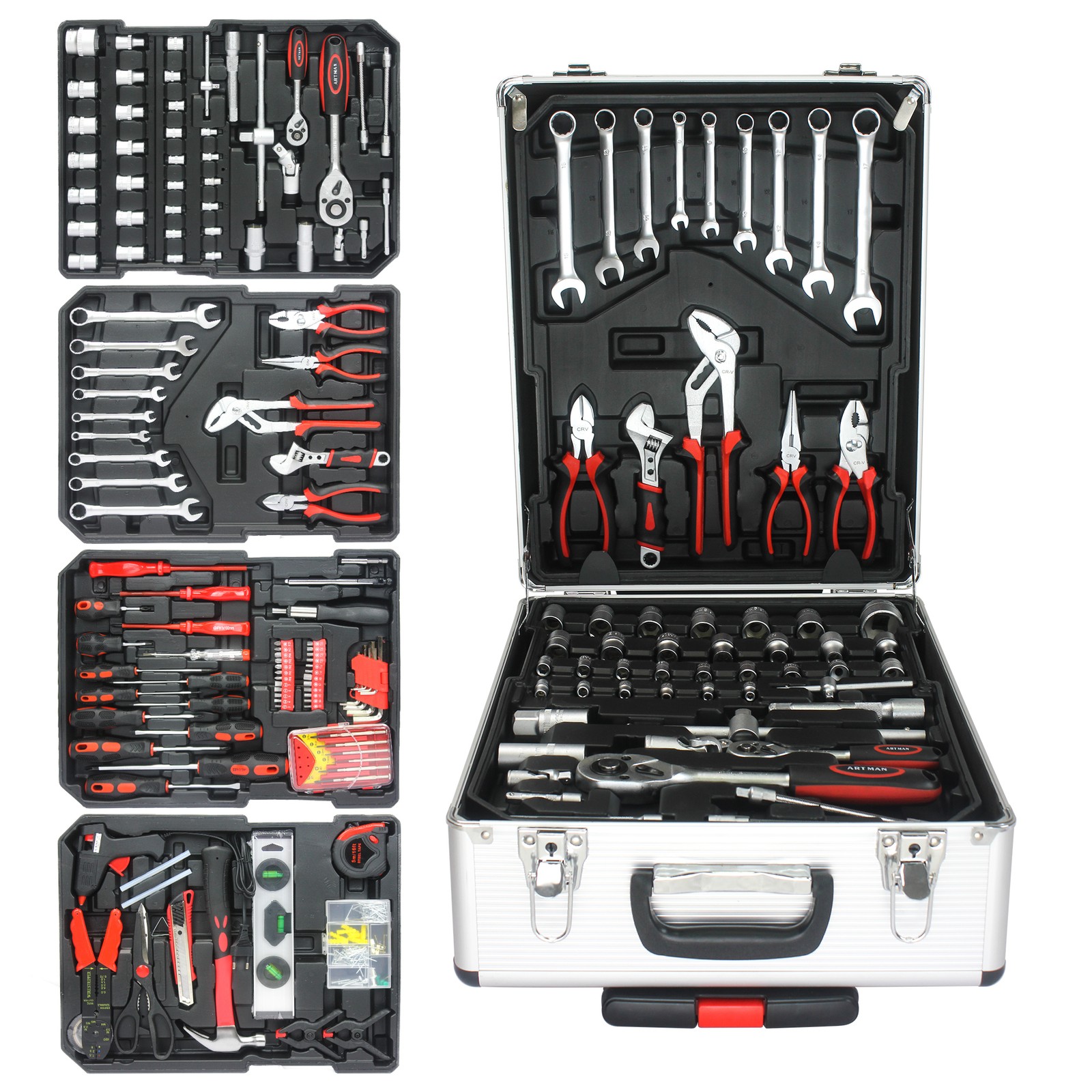 899pcs Home Repair Tool Set Kit,Rolling Tool Box Storage Case with 4 Drawers