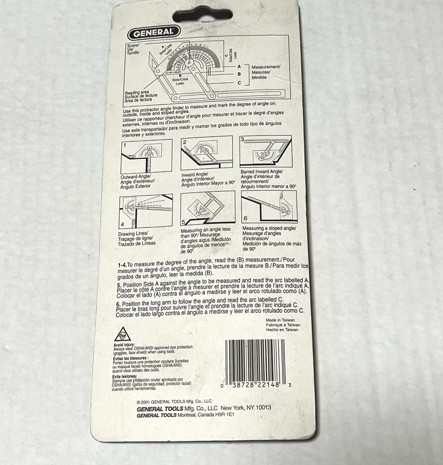 New Old Stock GENERAL TOOLS No.29 Plastic General Purpose Protractor – USA Made.