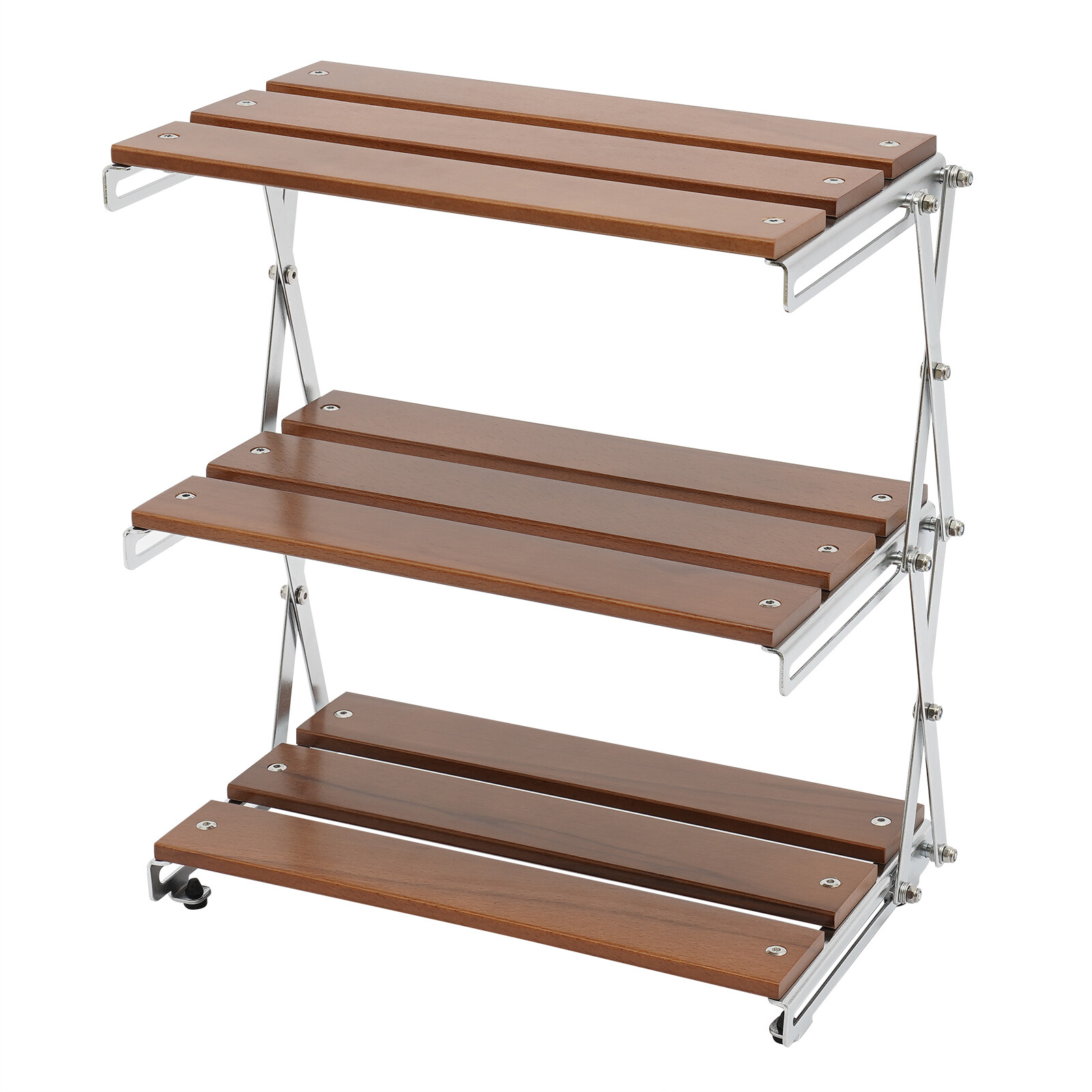 Camping Folding Storage Rack 3-Tier Natural Wood Desktop Organizing Rack