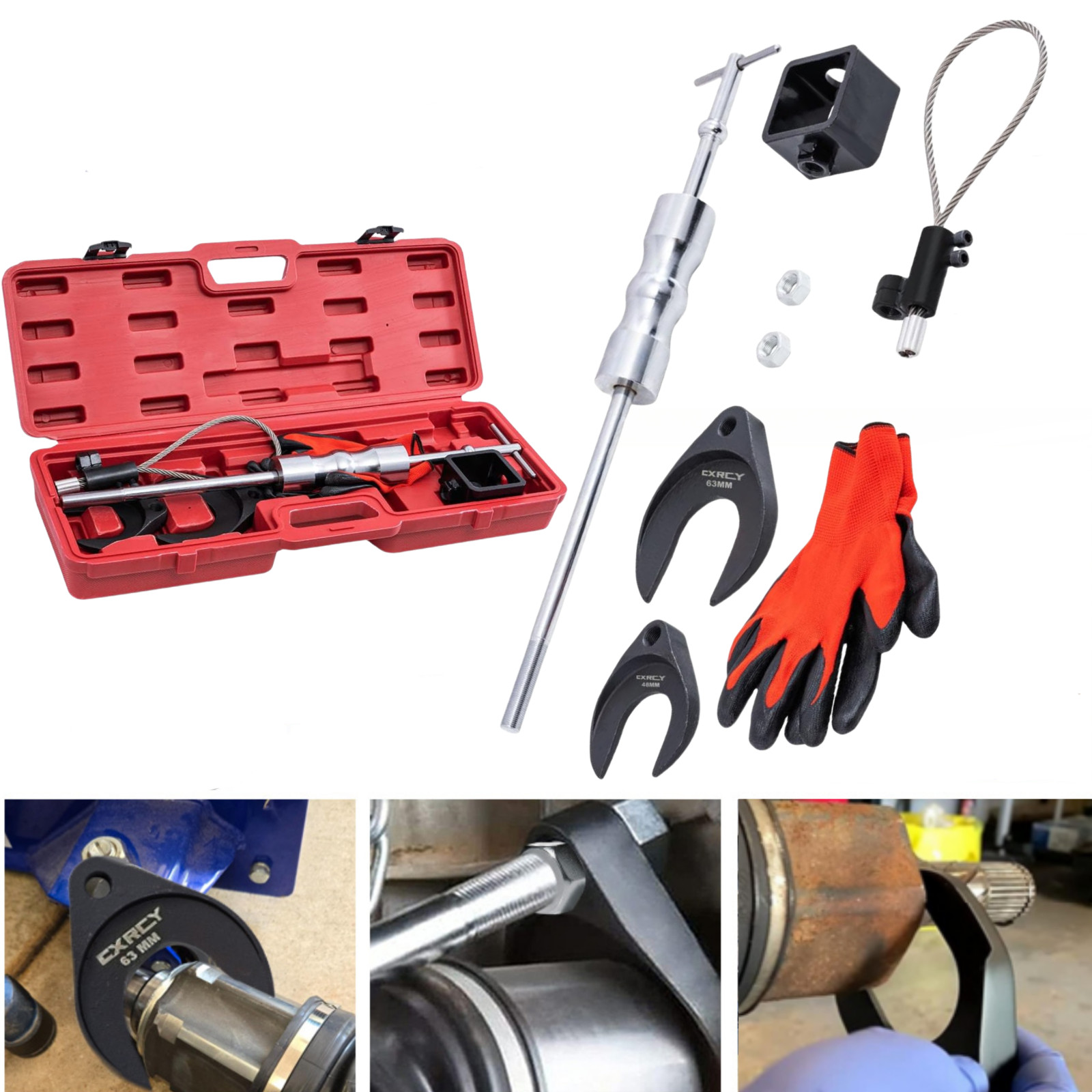 CV Axle Puller Removal Tool Kit w/48mm 63mm CV Joint Fork & 5/8"-18 Slide Hammer