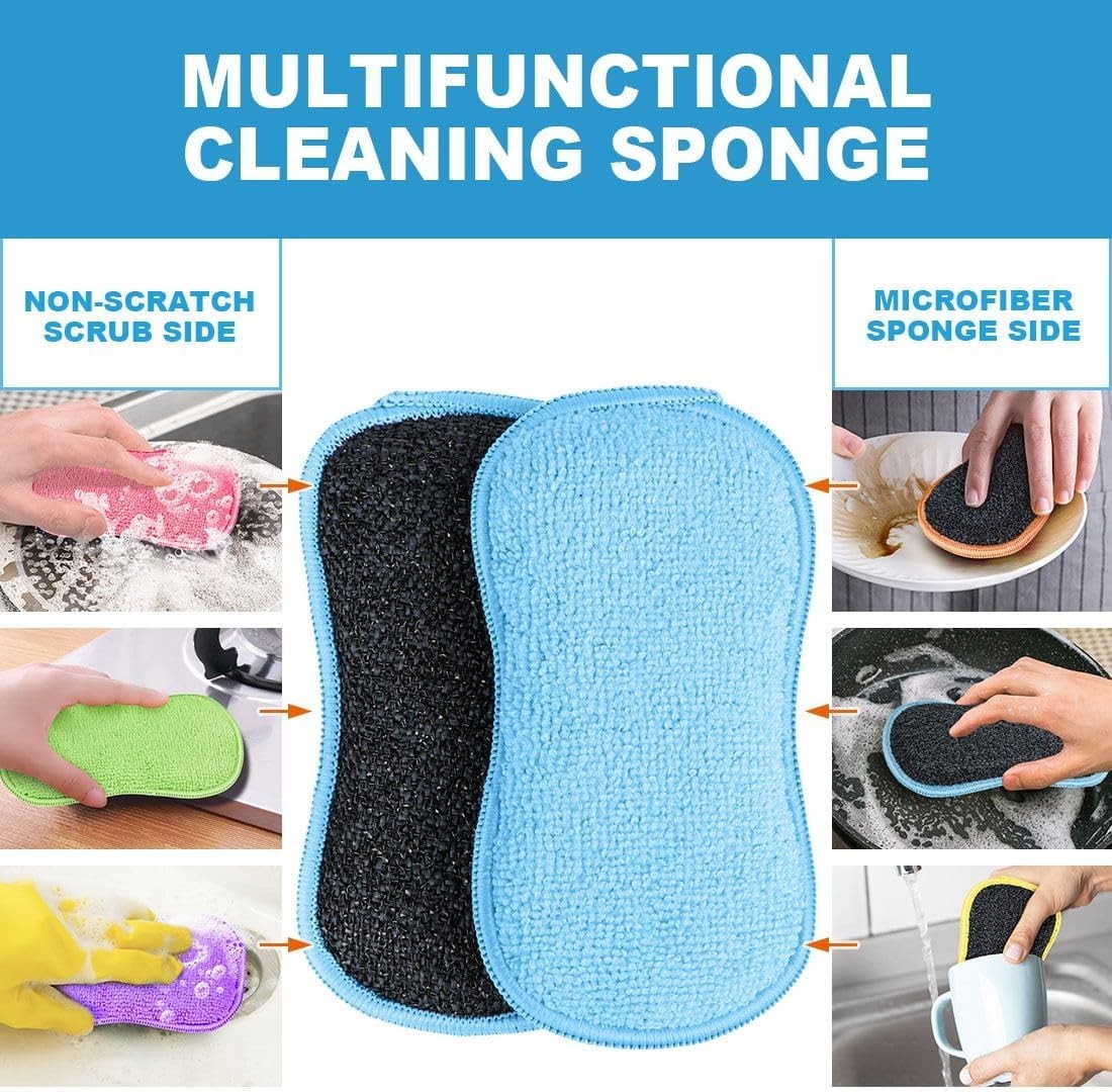 6 Pack Multi-Purpose Scrub Sponges Kitchen, Dish Sponge, Non-Scratch Microfiber